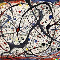 the discovery of gravity, painting by Jackson Pollock generated by DALL·E 2